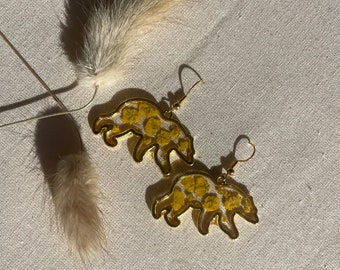 Handmade Bear Pressed Flower Earrings