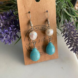 Fresh Water Pearl Turquoise Earring image 3