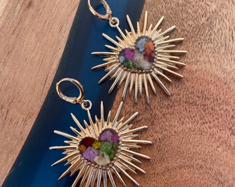 Handmade Pressed Flower Sun Earrings