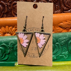 Handmade Triangle Pressed Flower Earrings