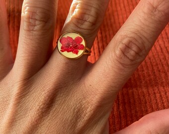 Handmade Pressed Flower Resin Ring Adjustable Ring