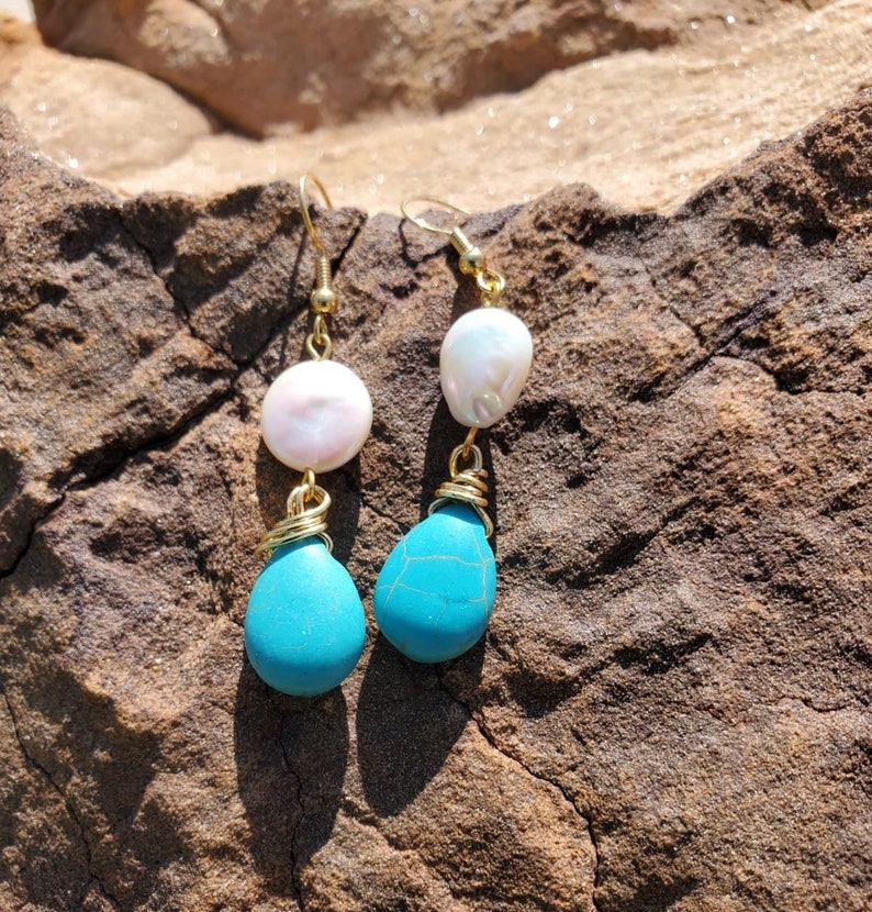 Fresh Water Pearl Turquoise Earring image 1