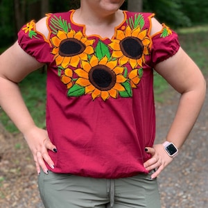 Frau Bluse - mexikanische Bluse - bestickte Bluse- mexikanische Kleidung-Größe: M