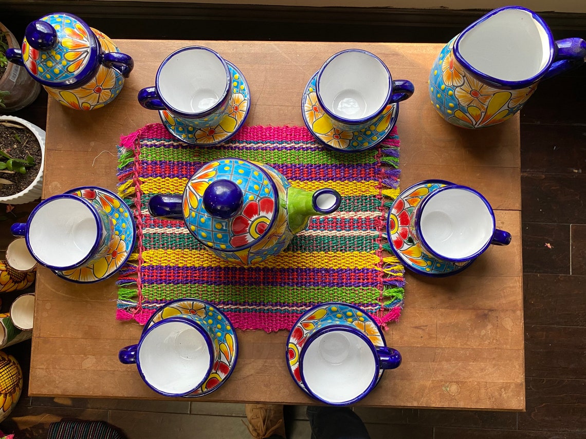 Talavera tea set Mexican talavera tea set Mexican colorful | Etsy