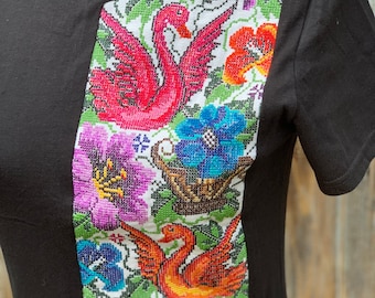 T-shirt brodé femme femme punto de Cruz T-shirt mexicain brodé vêtements mexicains, vêtements floraux