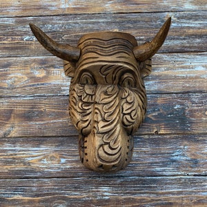 Wooden bull mask- devil wood mask- hand carved mask
