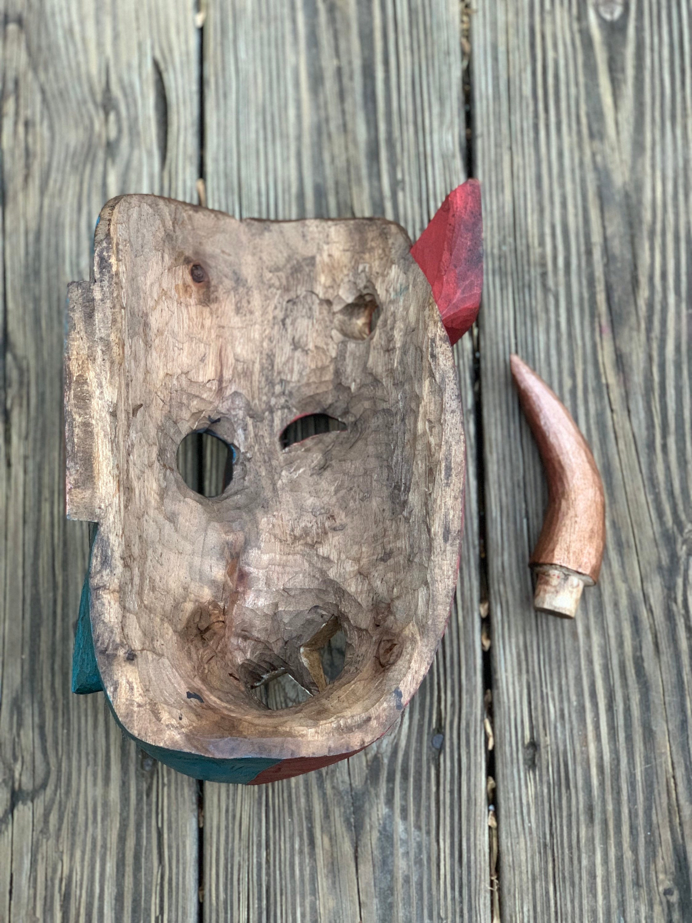 Red & Blue Devil Mask Wooden Mask Devil Mask Demon Mask Etsy