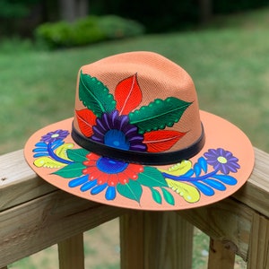 Hat- Mexican hat- hand painted hat- Panama hat- beach hat- sun hat- woman hat SIZE M (22”)