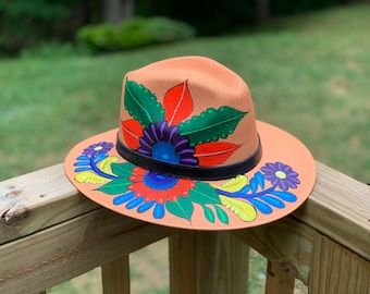 Hat- Mexican hat- hand painted hat- Panama hat- beach hat- sun hat- woman hat SIZE M (22”)