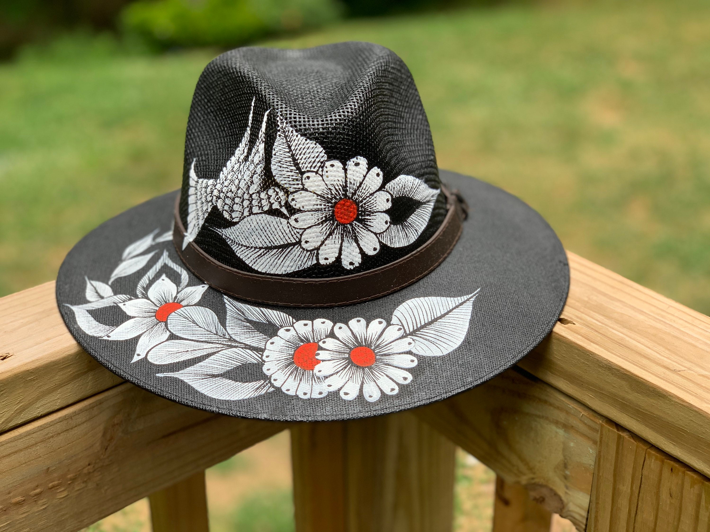 Mexican Artisan Hand Painted Panama Fedora Sun Hat Size L il_fullxfull.  main image 3
