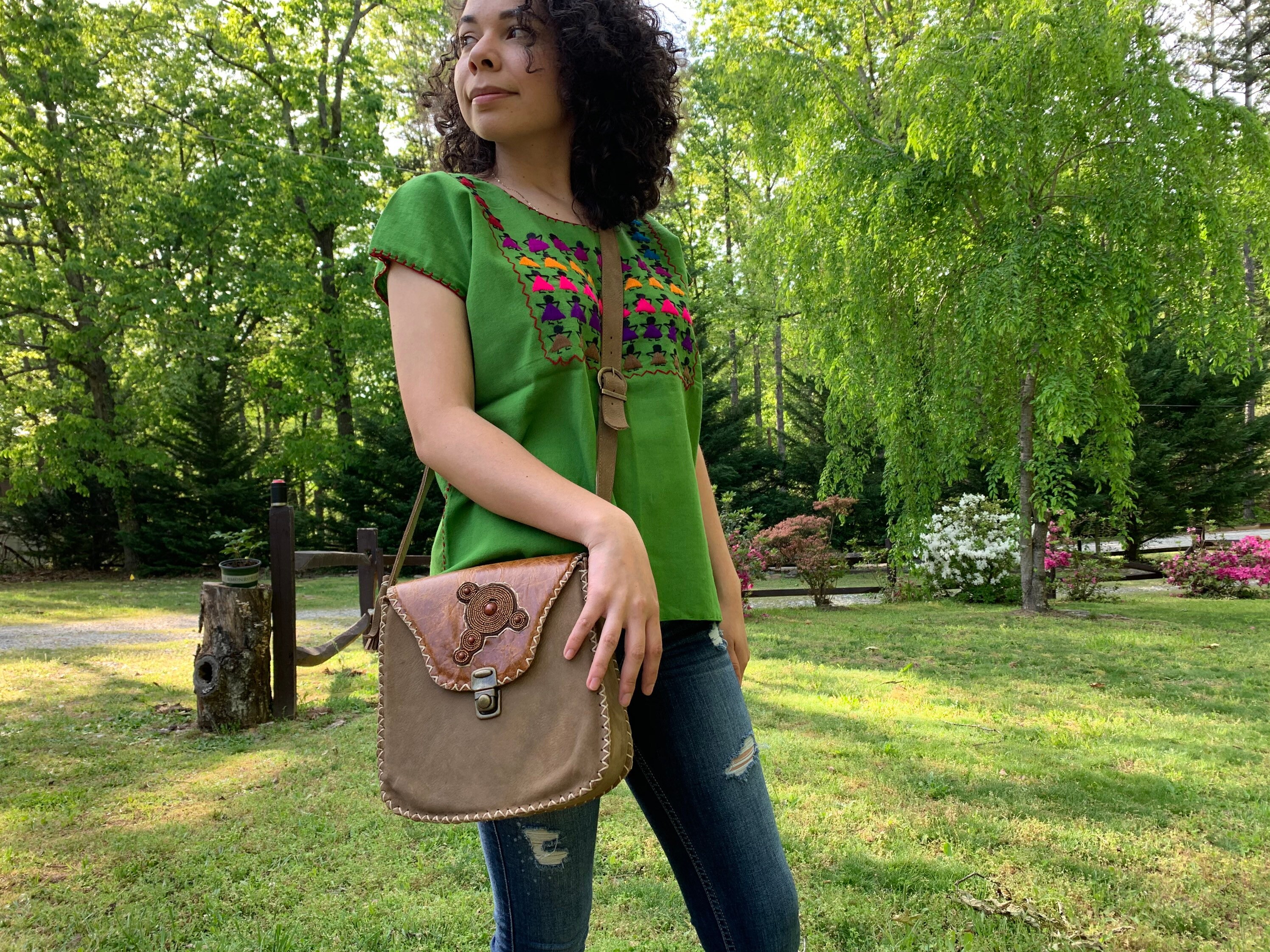 Sac Bandoulière En Cuir Véritable Vera Pelle - Occasion, Style Croix Corps