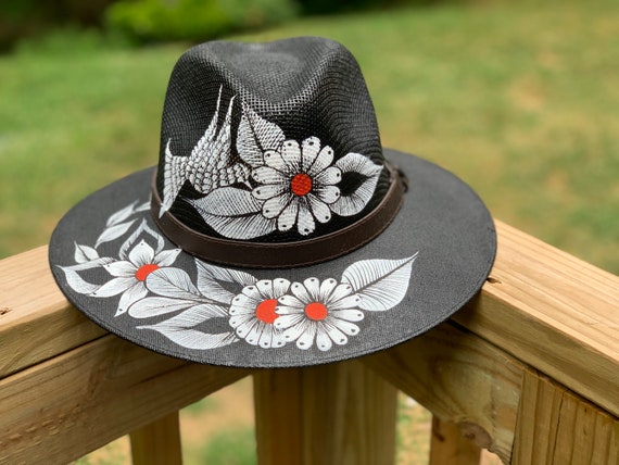 Hat - Hand Painted Hat - Beach Hats - Traveling Hat- SIZE L  display picture 1