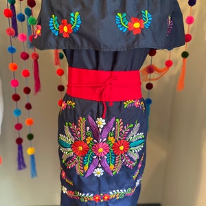 Dress- blue dress- embroidered dress - Mexican dress- floral embroidered- Mexican party