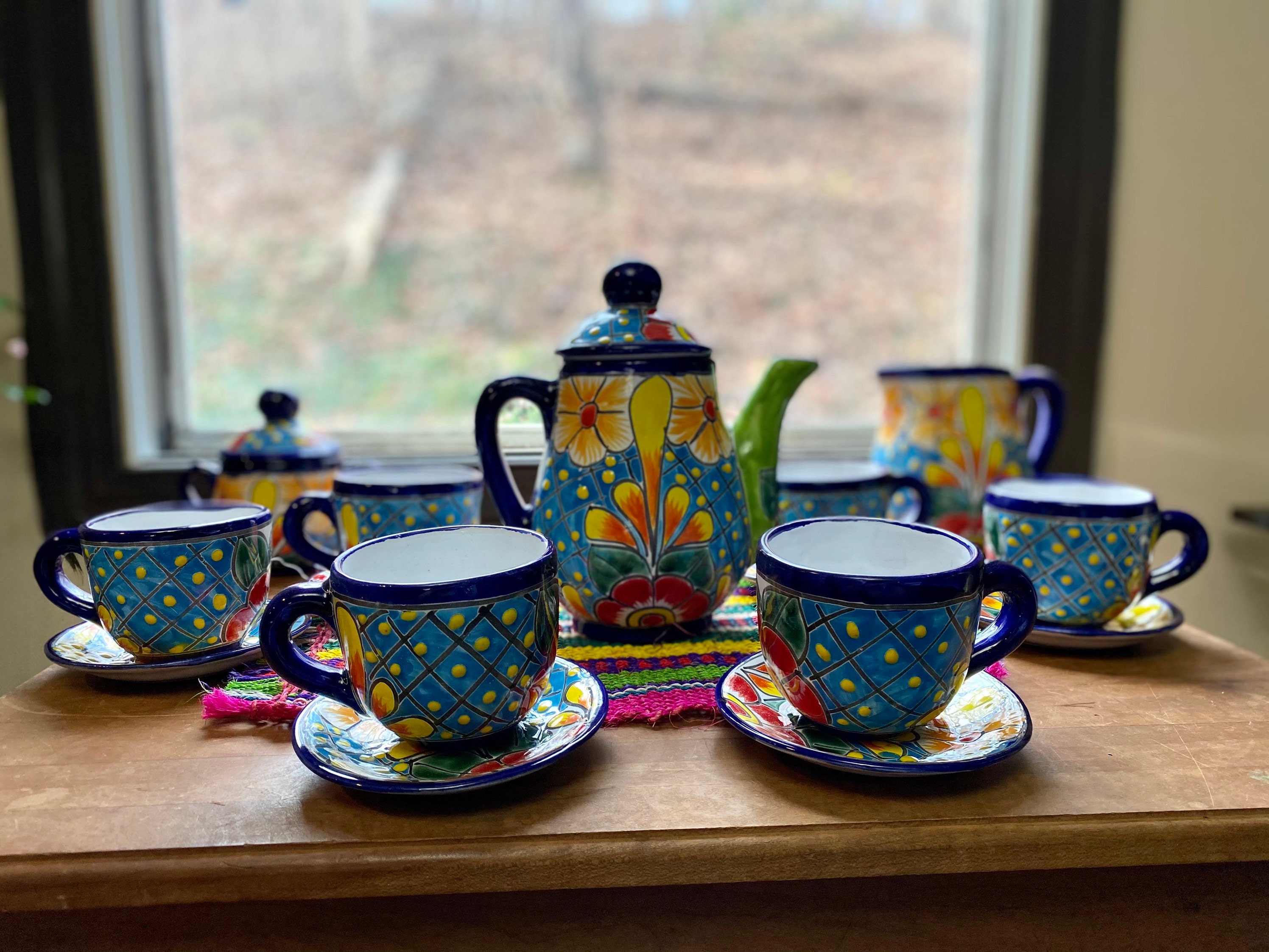 Talavera tea set Mexican talavera tea set Mexican colorful | Etsy