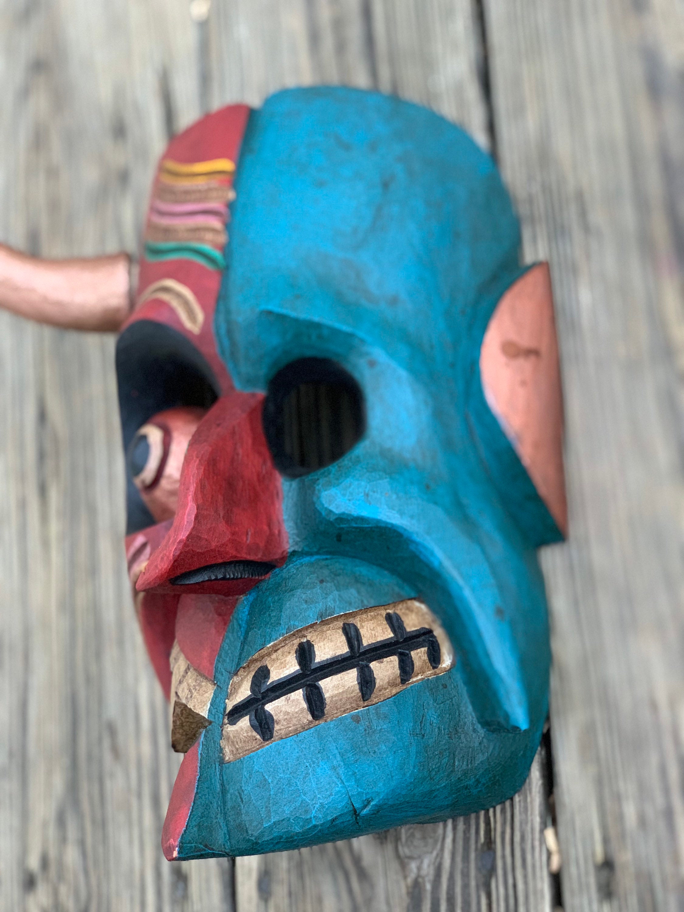 Red & Blue Devil Mask Wooden Mask Devil Mask Demon Mask Etsy