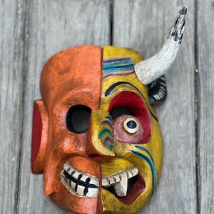 Wood mask- Hand carved mask- Devil mask- Mexican mask-