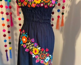 Dress- hand embroidered dress- Mexican embroidered dress- floral dress