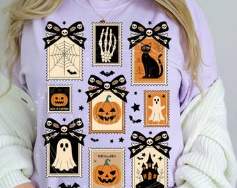 Coquette Halloween Bow PNG: Vintage Postage Stamp (Digital Download