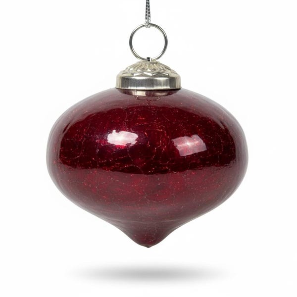 Adorno navideño antiguo alemán KUGEL, de cristal craquelado rojo, pesado