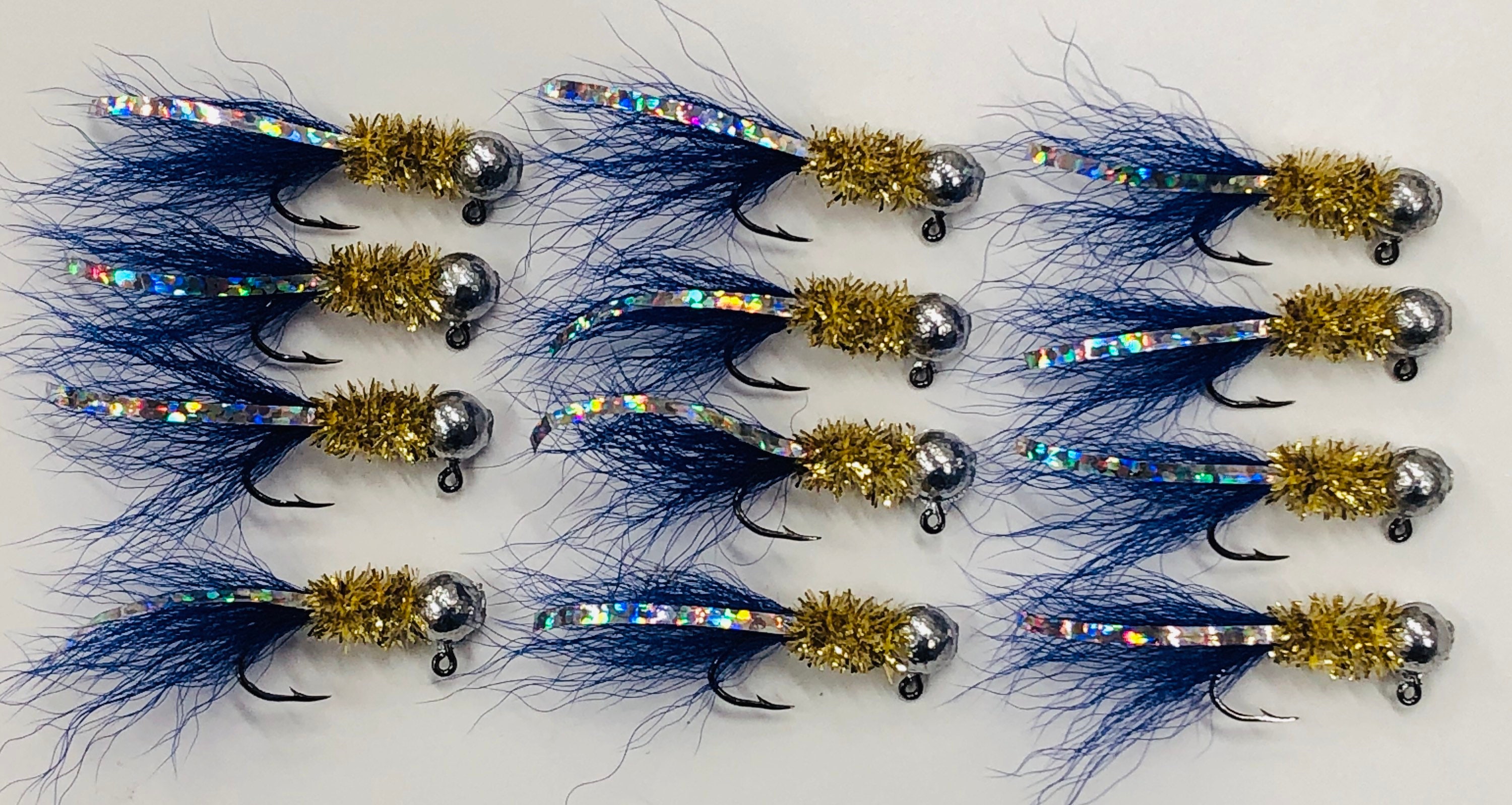 3cnt) 1/16oz Crappie Hair Jigs #4 Nickel Sickle Hooks Blue 3cnt) 1/16oz Crappie Hair Jigs #4 Nickel Sickle Hooks Blue