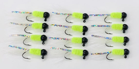3cnt) 1/8oz Crappie Hair Jigs #4 Nickle Sickle Hooks Orange Silver 3cnt) 1/8oz Crappie Hair Jigs #4 Nickle Sickle Hooks Orange Silver