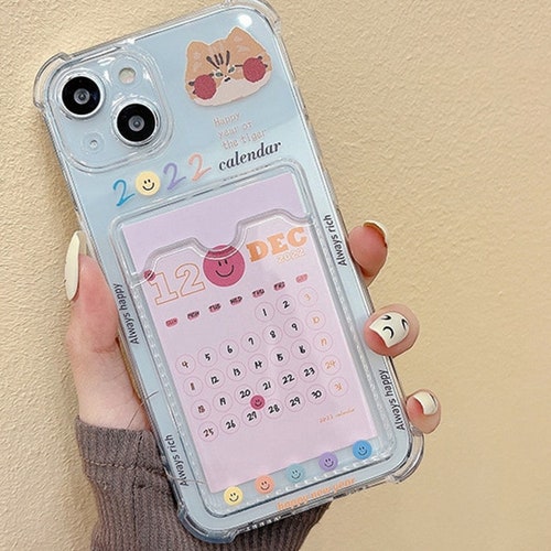 22 Calendar Cute Iphone Case With Card Holder Iphone 13 Etsy