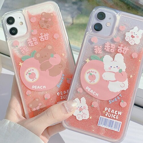 Peach Bear Glitter Korean Iphone Case For Iphone 11 12 13 Pro Etsy