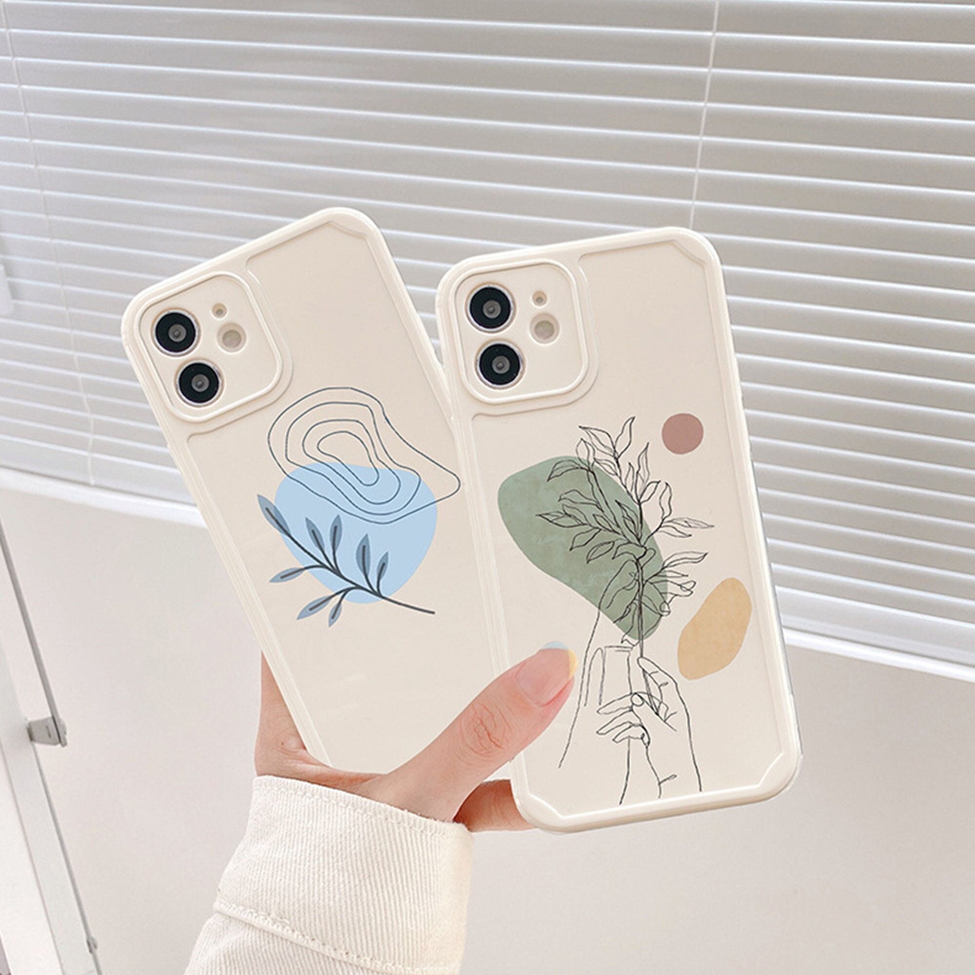 Aesthetic Phone Case Line Art Leaves Iphone Case Iphone 13 Etsy Finland