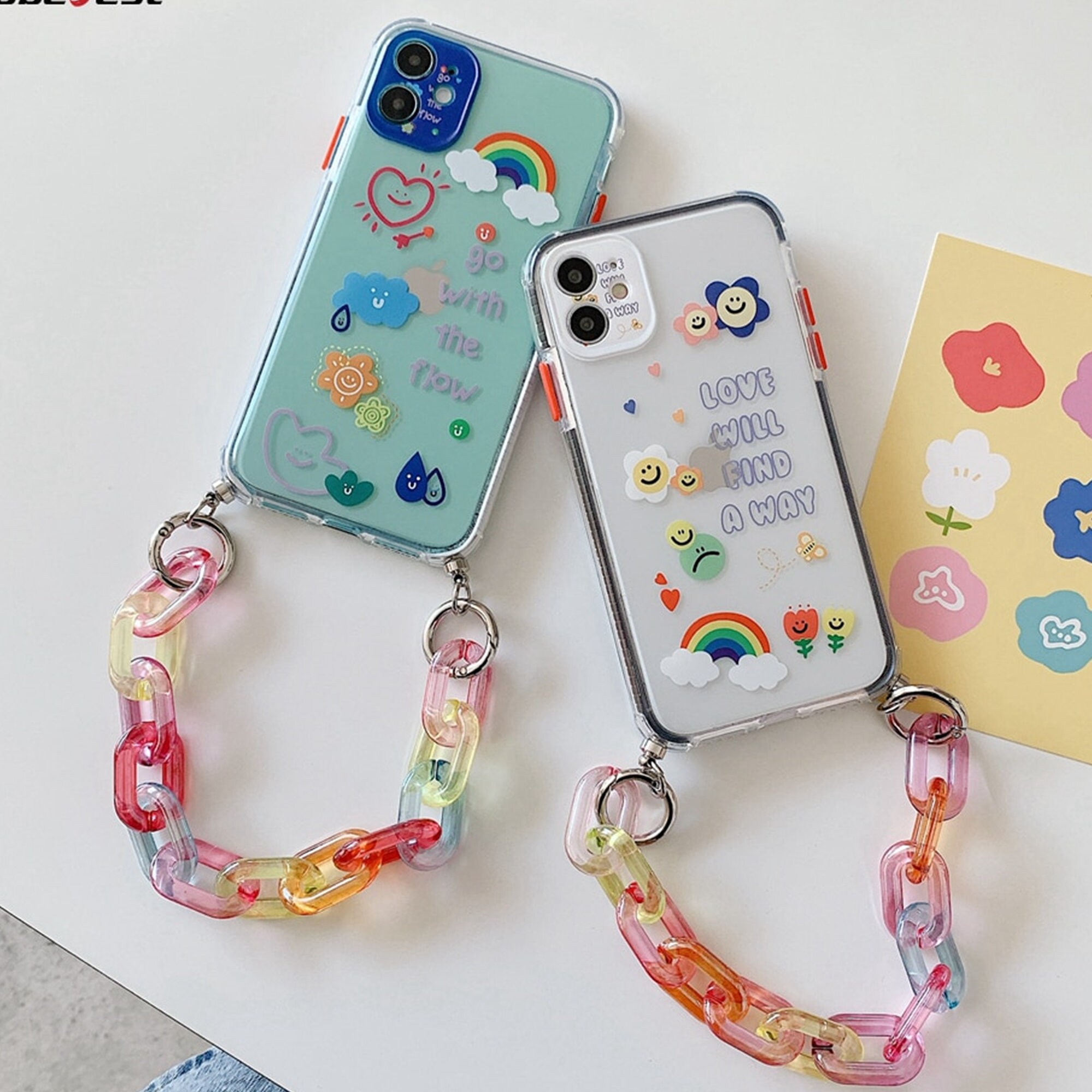 Cute Rainbow Smile Korean iPhone Case with strap Funny Etsy