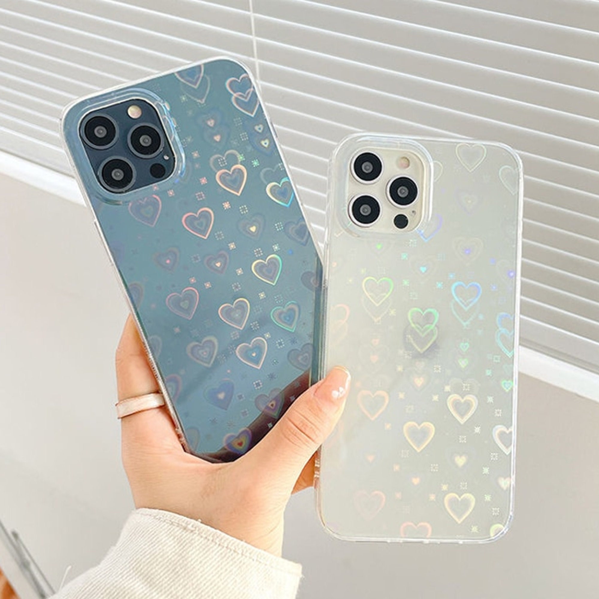 Aesthetic Phone Case Love Heart Laser Clear Iphone Case For Etsy