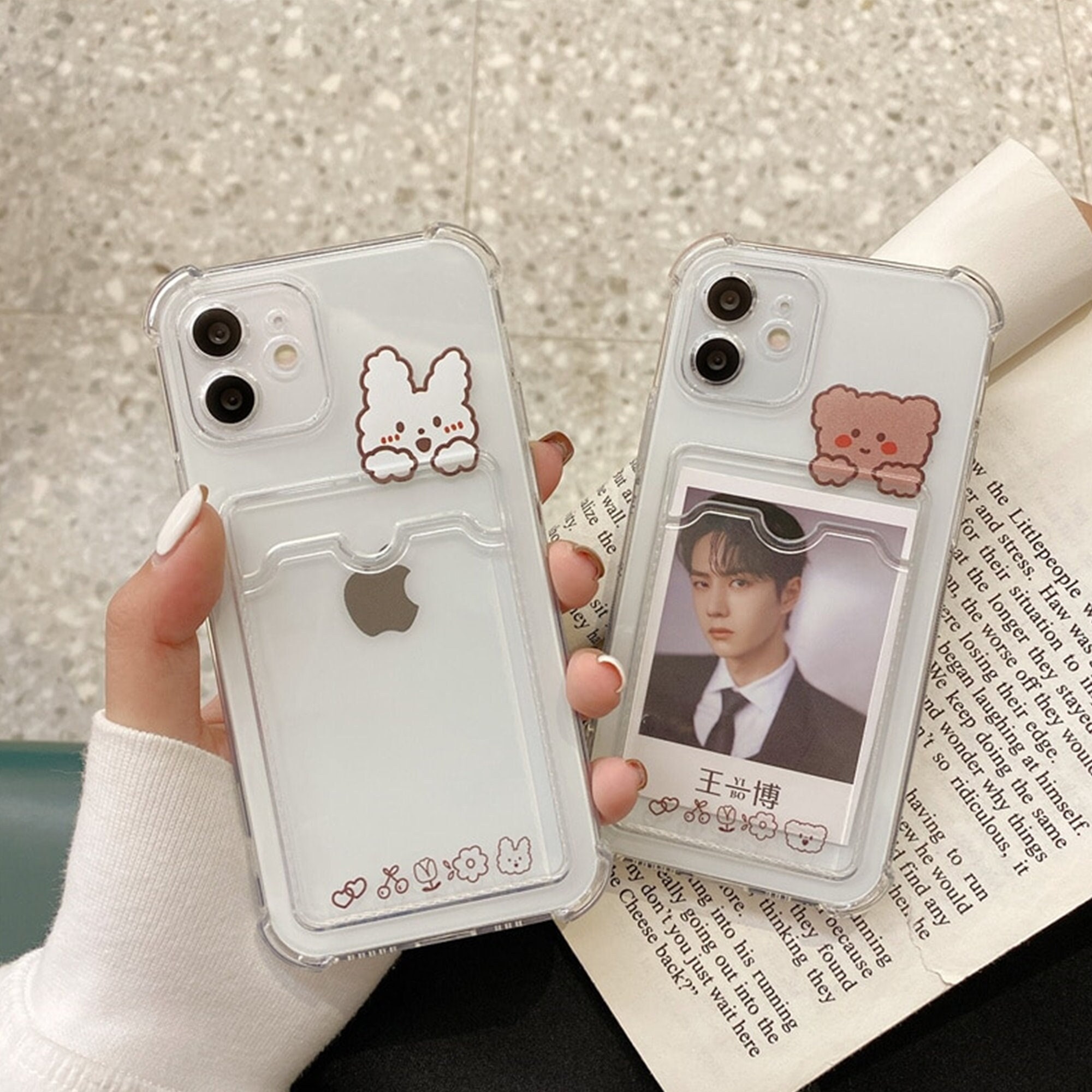 Cute Bear Rabbit Iphone Case With Wallet Card Slot Holder Etsy