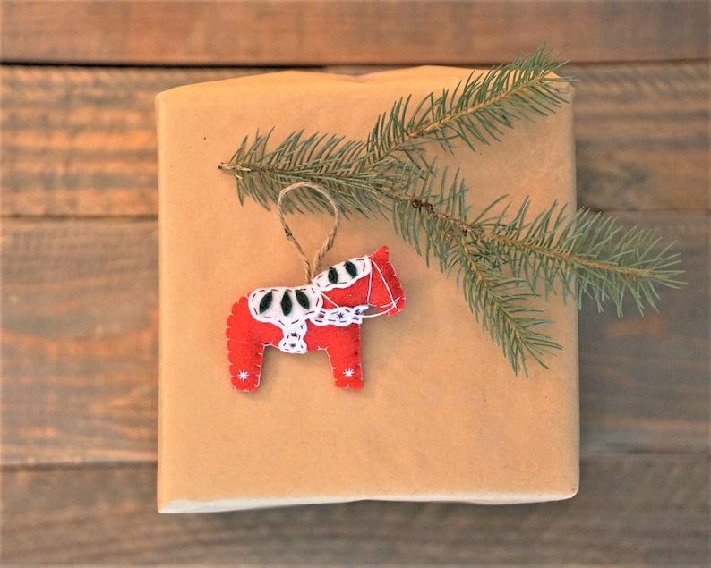 Gift Idea Felt Christmas Scandinavian Swedish Dala Horse Ornament Gingerbread Stocking Filler