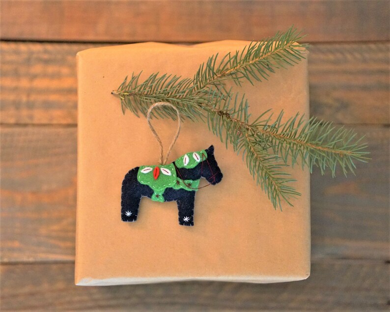 Gift Idea Felt Christmas Scandinavian Swedish Dala Horse Ornament Gingerbread Stocking Filler