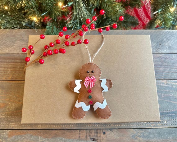 Felt Christmas Gingerbread Boy Ornament, Gift Idea, Stocking Filler