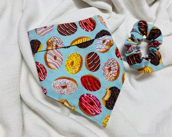 Donut Tie On Dog Bandana and Matching Scrunchie