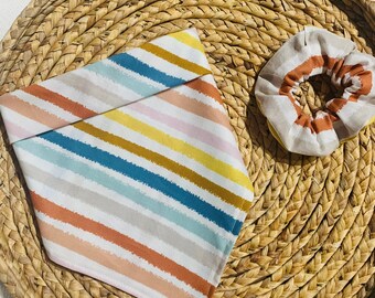 Soft StripesTie Dog Bandana and Matching Scrunchie