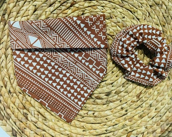 Terracotta Boho Inspired Tie On Dog Bandana and Matching Scrunchie