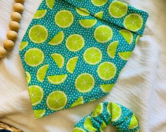 Lime Tie Dog Bandana with Matching Scrunchie/ Cute Dog Bandana, Margarita Dog Bandana