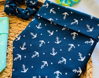 Nautical Anchor Tie On Dog Bandana and Matching Scrunchie