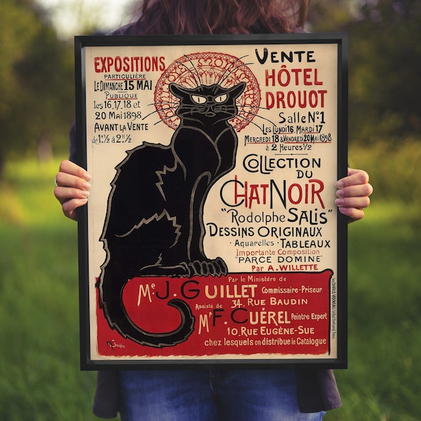 Black Cat Vintage Fine art, chat noir poster, le chat noir print, Print Art Poster Framed, Large Canvas,  Exhibition, Bull Cat Wall Art
