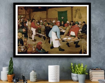 The Peasant Wedding, pieter breughel, 1937 framed print, 1930s art print, painted wood frame, peasant banquet, national committee, for art