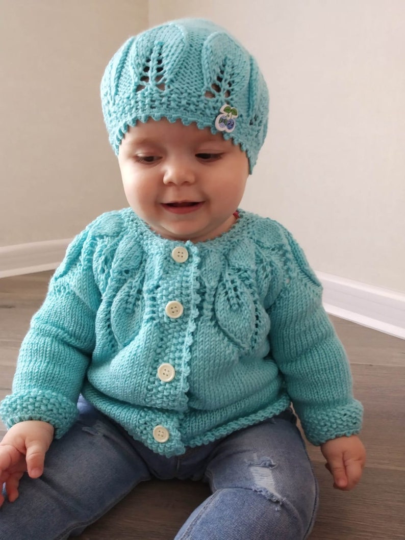 Blue Cardigan and Beanie Set for Babies Knit Baby Jacket Etsy