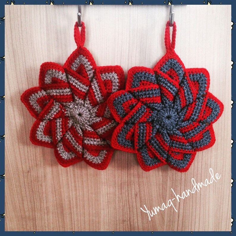 Star Shaped Hot Pad Kitchen Decor Handmade Pot Holder Crocheted Colorful Oven Mitt
