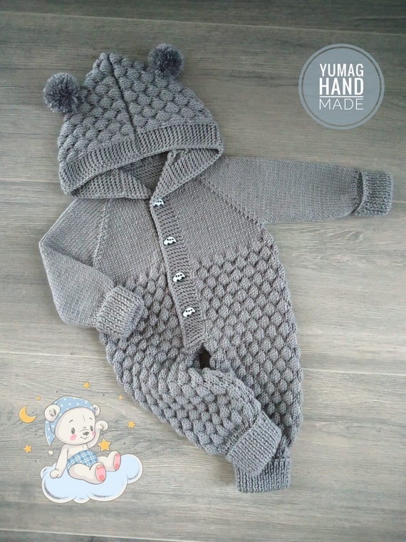 Baby Romper Overalls Knitted Grey Bodysuit with Buttons | Etsy
