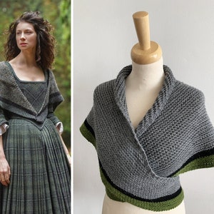 Gray wool shawl, Wool shawl, Brianna shawl, Claire shawl, Outlander shawl, Outlander gifts, Shawl with stripes, Knitted shawl, Winter shawl