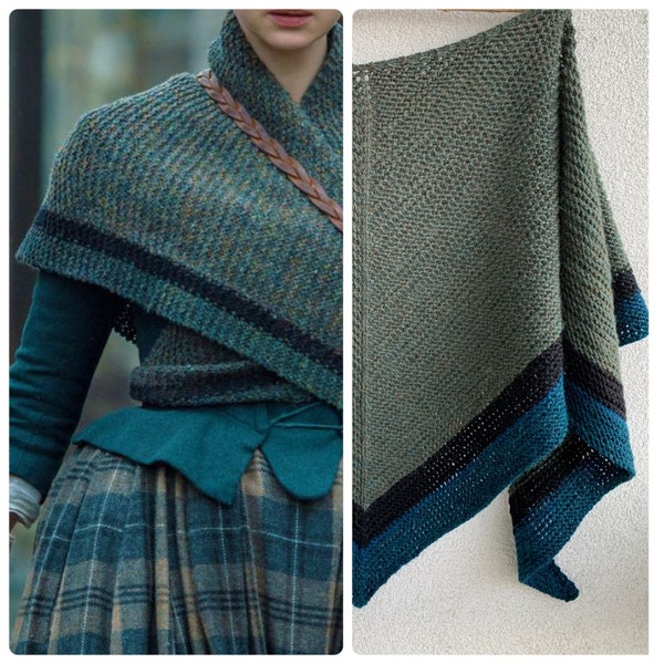 Châle d'hiver vert, costume d'Outlander, cadeaux Outlander, châle tricoté à la main, châle d'Outlander, cosplay d'Outlander, écharpe d'Outlander, Sassenach