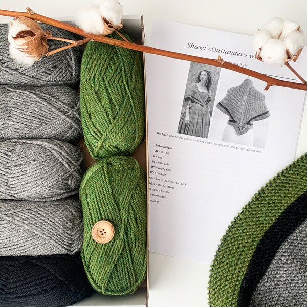 DIY shawl knitting kit - Fiery Cross Shawl pattern - Outlander shawl knitting kit - Shawl pattern - Yarn - Outlander inspired -