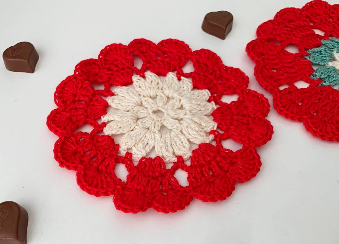 Easy Heart Coaster Crochet Pattern Cute Valentine's Day Heart Coaster