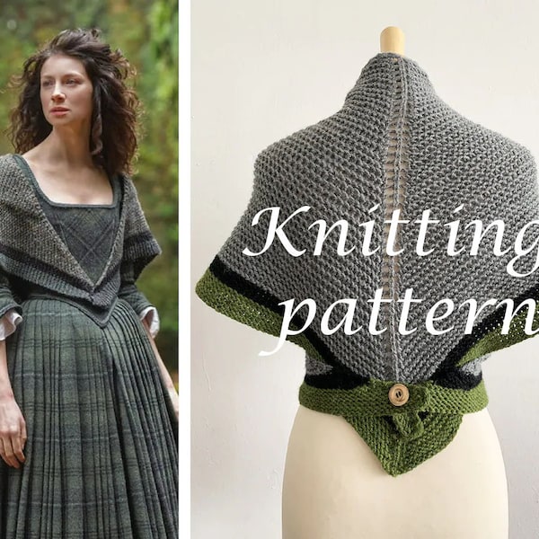 Outlander Rent Shawl With Button PATTERN - Claire Shawl Knitting Pattern - Outlander Inspired Shawl TUTORIAL in ENGLISH - Gray Outlander