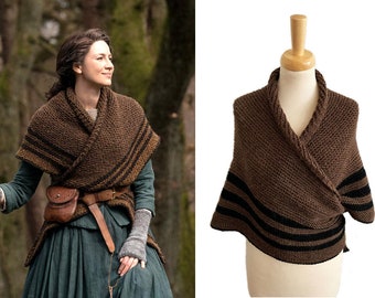 Triangle brown outlander shawl - Claire shoulder wrap - Natural wool wrap - Outlander gift - Warm shawl chunky knit